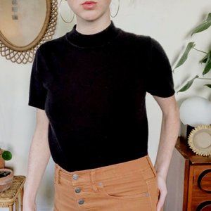 VINTAGE HUDSON'S BAY Black Wool Mock Neck Back Zip Sweater